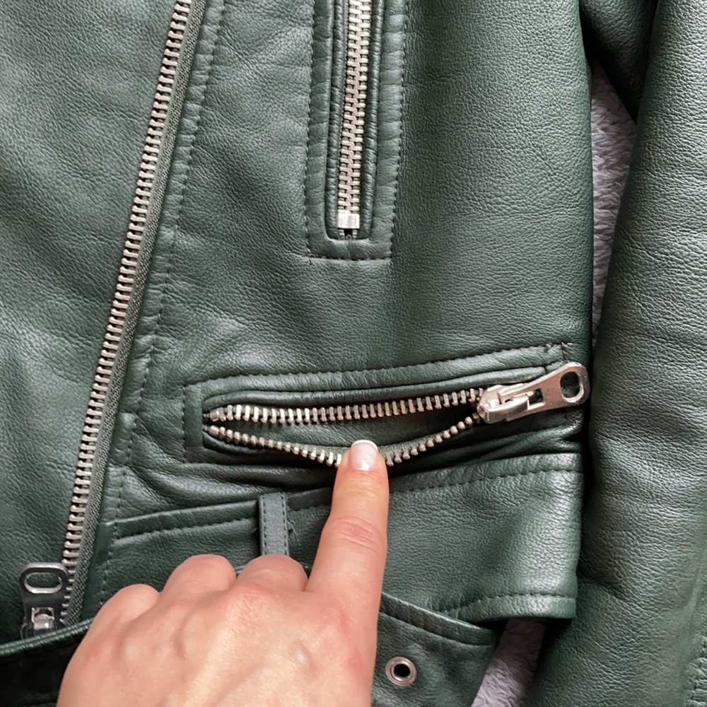 Zara Leather Green Jacket with removal Collar - Picture 11 of 16